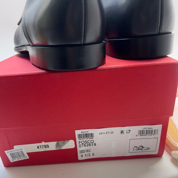 Ferragamo Fosco Men Leather Shoes Black Derby Oxfords Size 9.5 - Picture 10 of 13